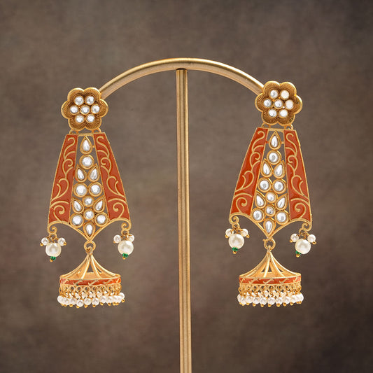 Nirvi- Stone studded dangler earrings(Orange)