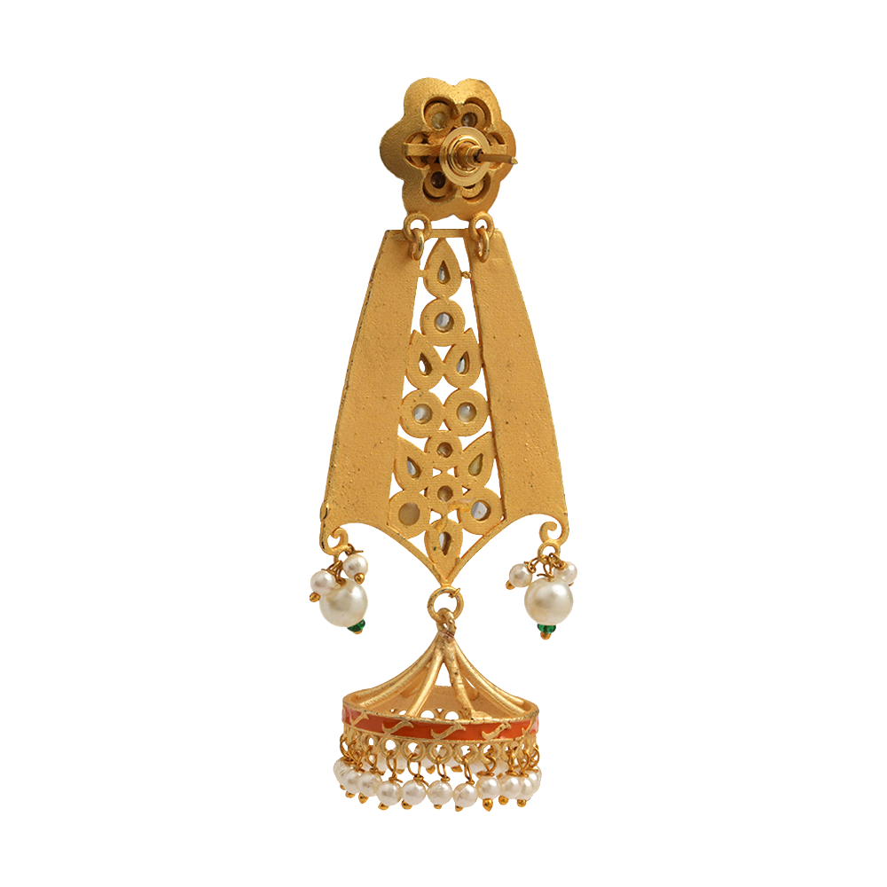 Nirvi- Stone studded dangler earrings(Orange)