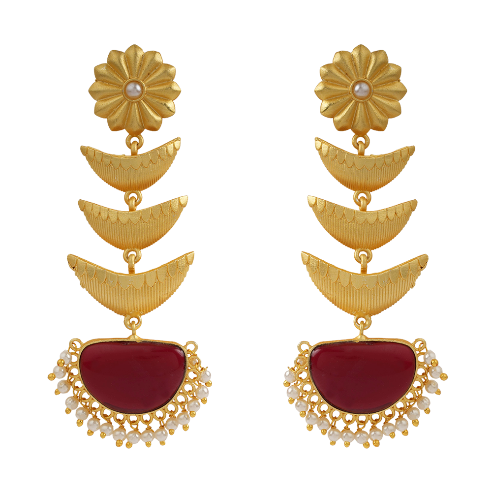 Saisha- Stone studded dangler earrings(Red)