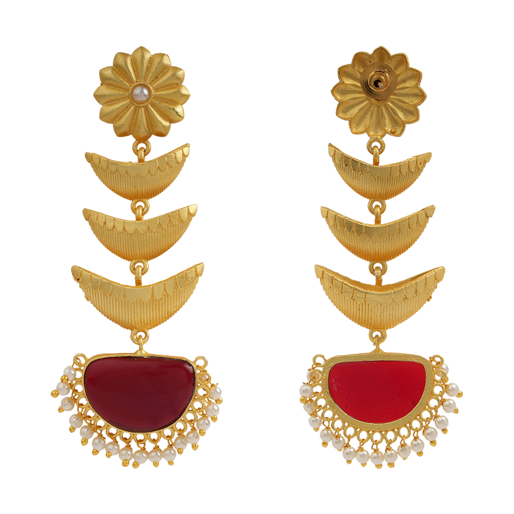 Saisha- Stone studded dangler earrings(Red)