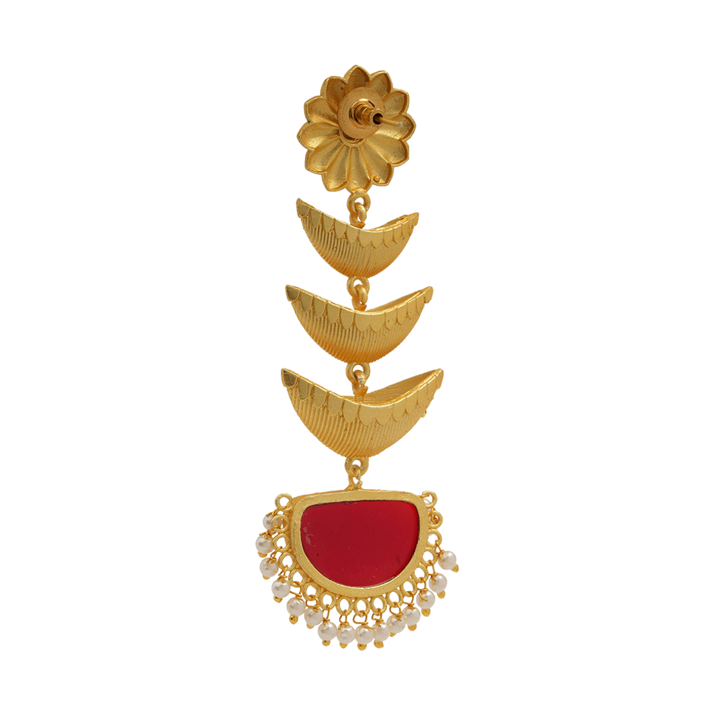 Saisha- Stone studded dangler earrings(Red)