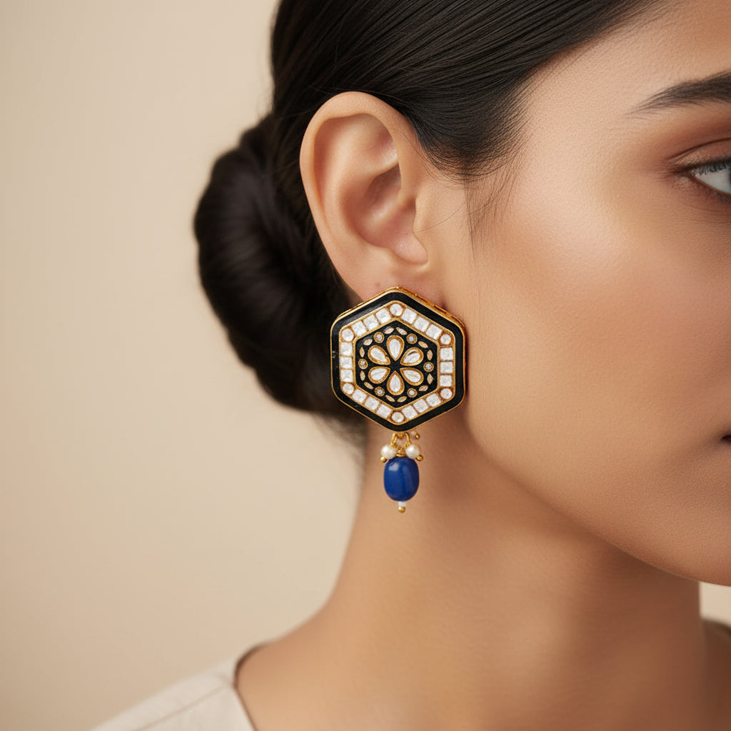Raelle- Stone studded hanging Bead stud earrings(Blue)