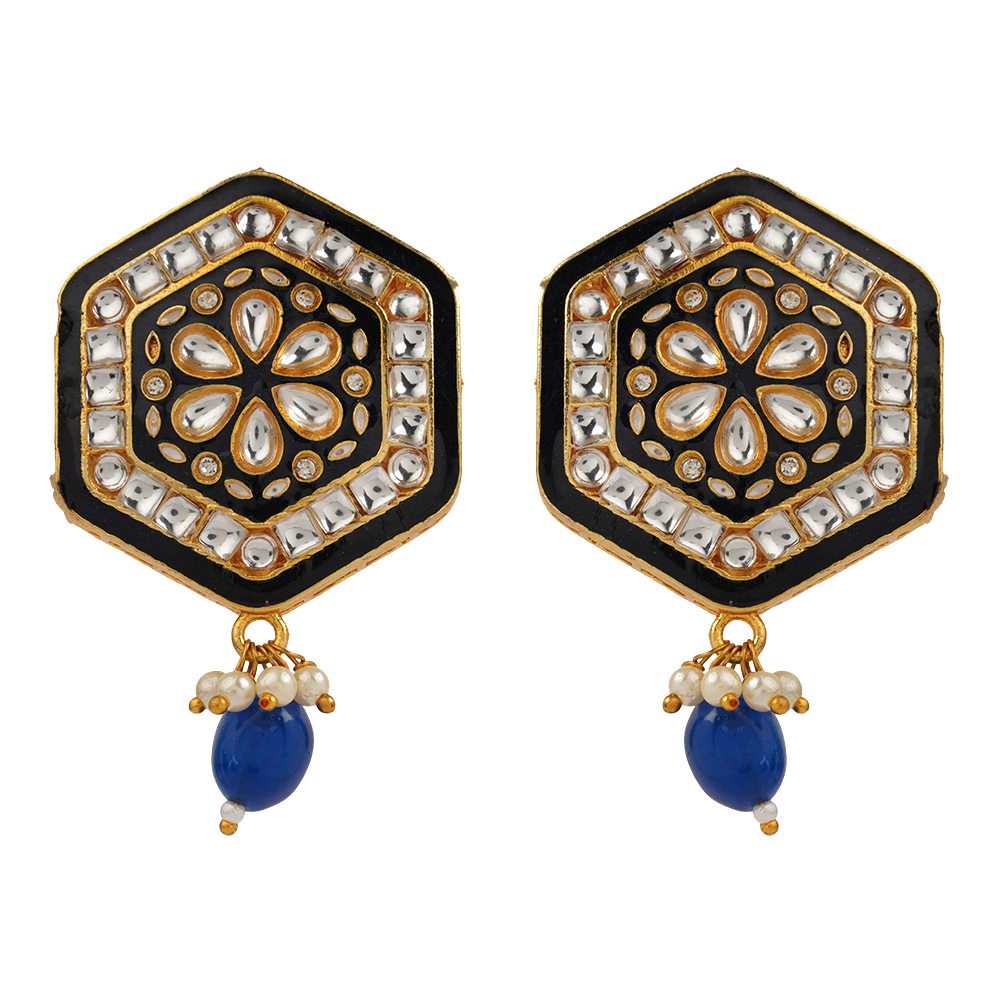 Raelle- Stone studded hanging Bead stud earrings(Blue)