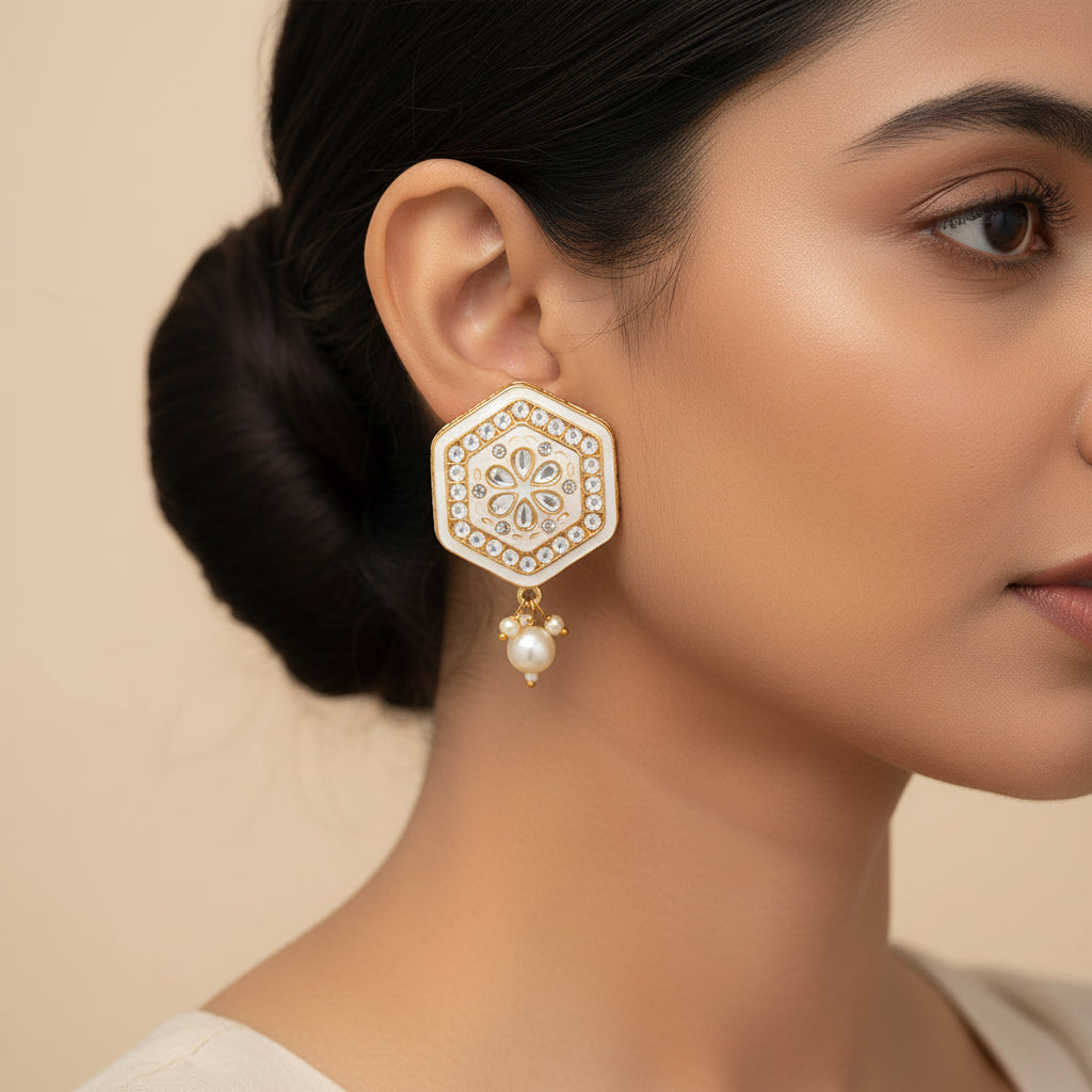 Raelle- Stone studded hanging Bead stud earrings(White)