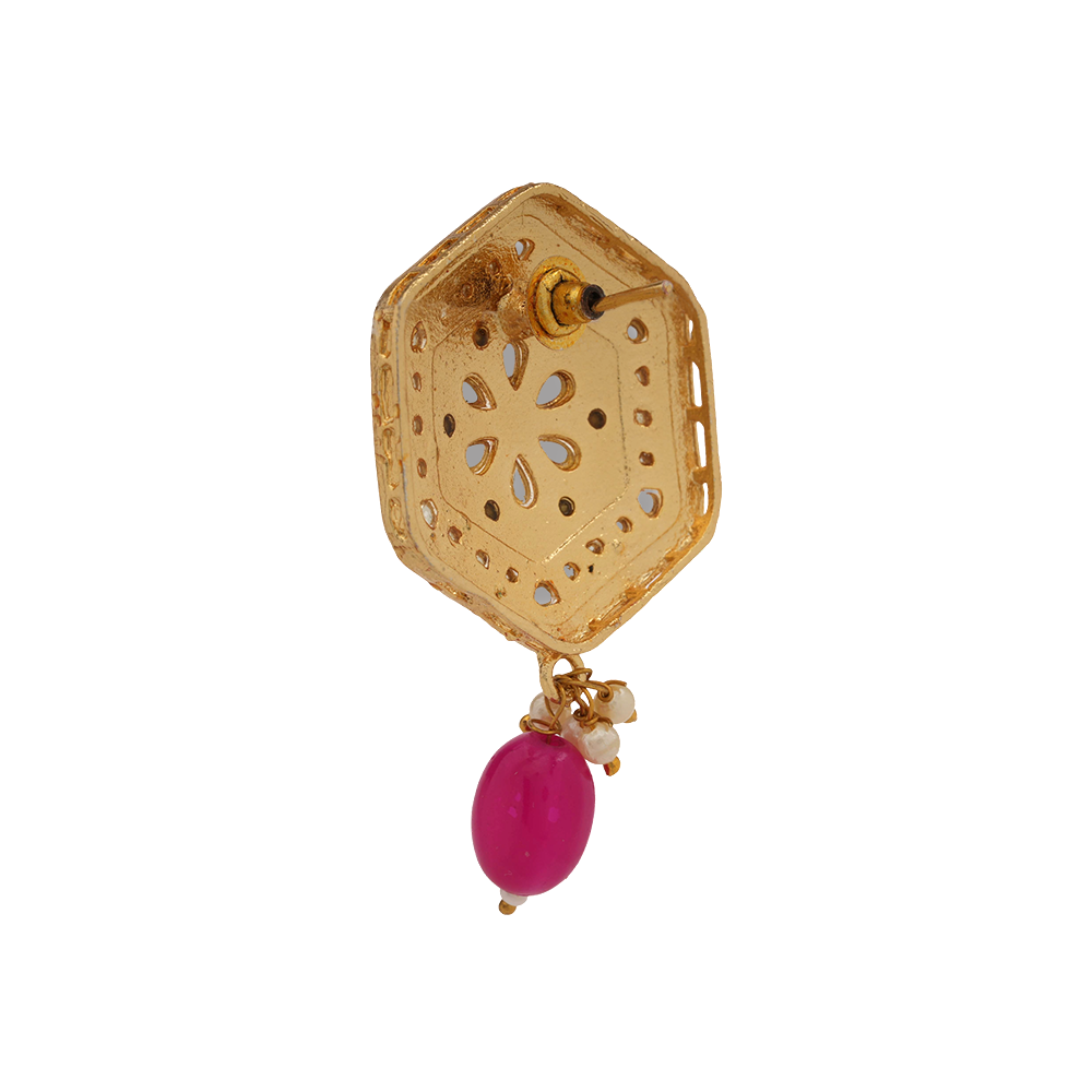 Raelle- Stone studded hanging Bead stud earrings(Pink)