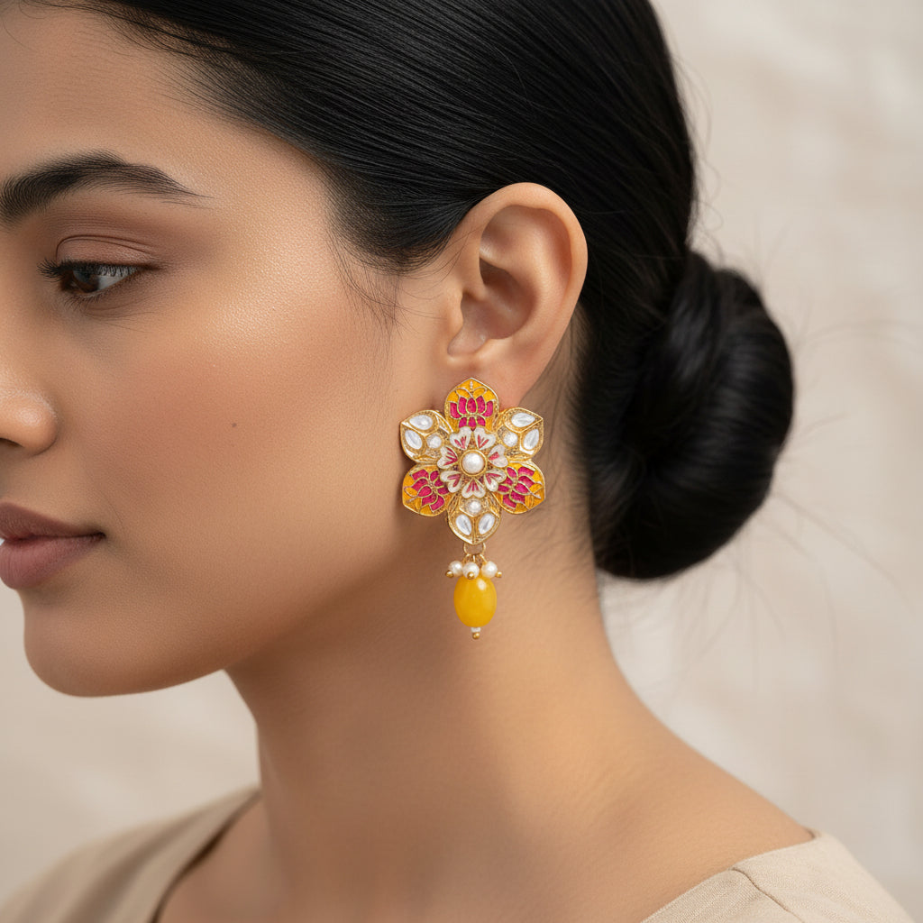 Elvisha- Hanging Bead Stud Earrings(yellow)