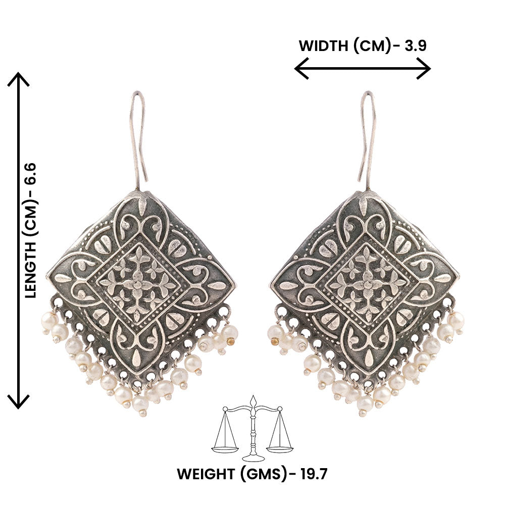 Vajra- Silver Brass Pearl Dangler Earrings