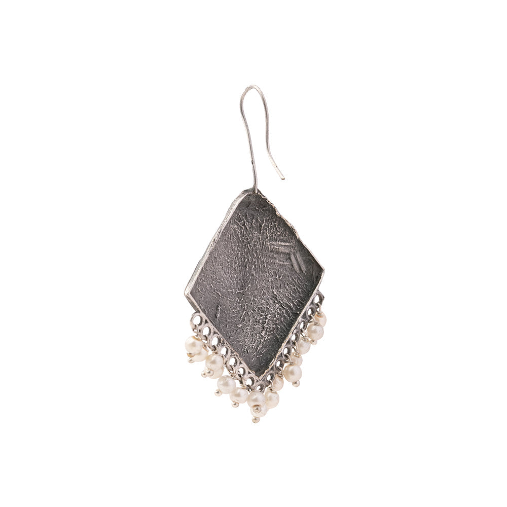 Vajra- Silver Brass Pearl Dangler Earrings