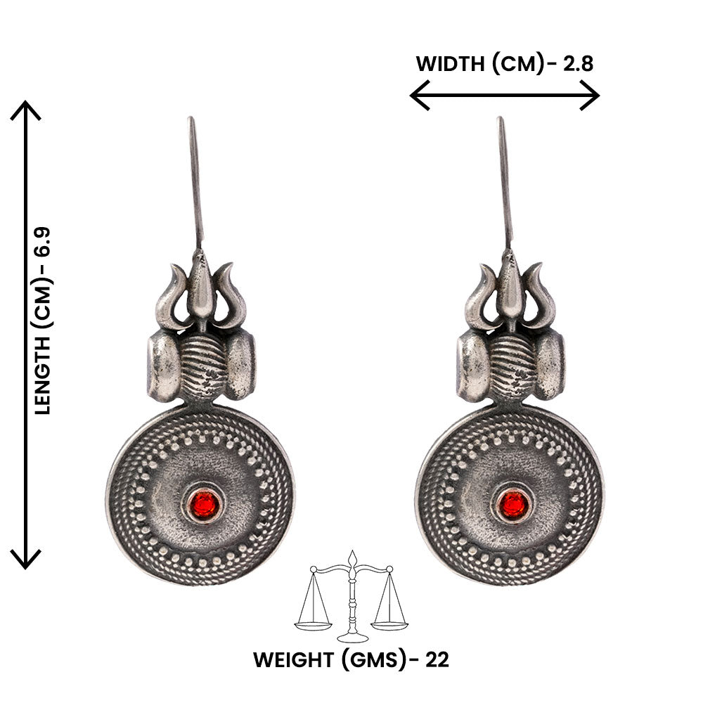 Trishool- Silver Brass Oxidised dangler earrings(Red)