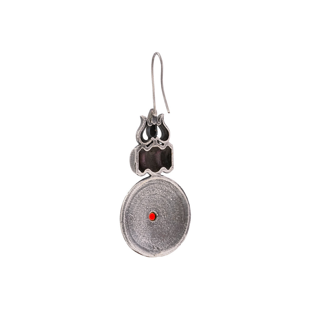 Trishool- Silver Brass Oxidised dangler earrings(Red)