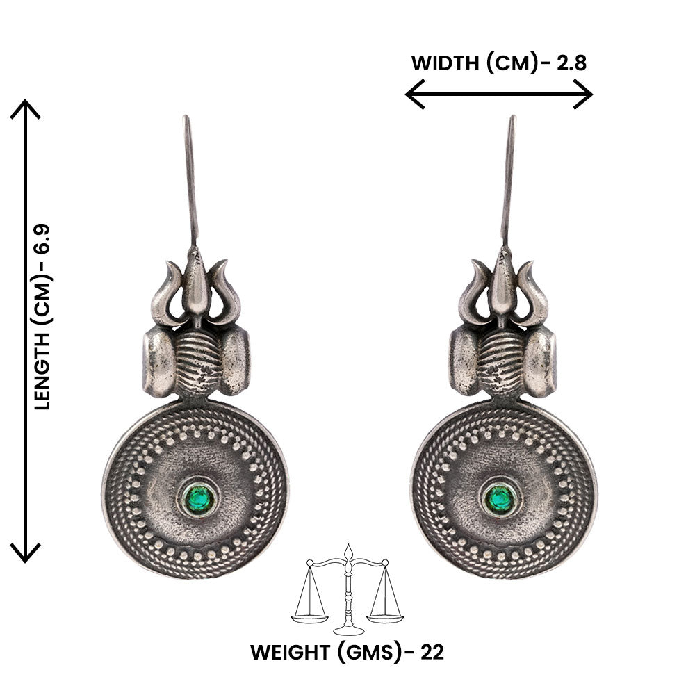 Trishool- Silver Brass Oxidised dangler earrings(Green)