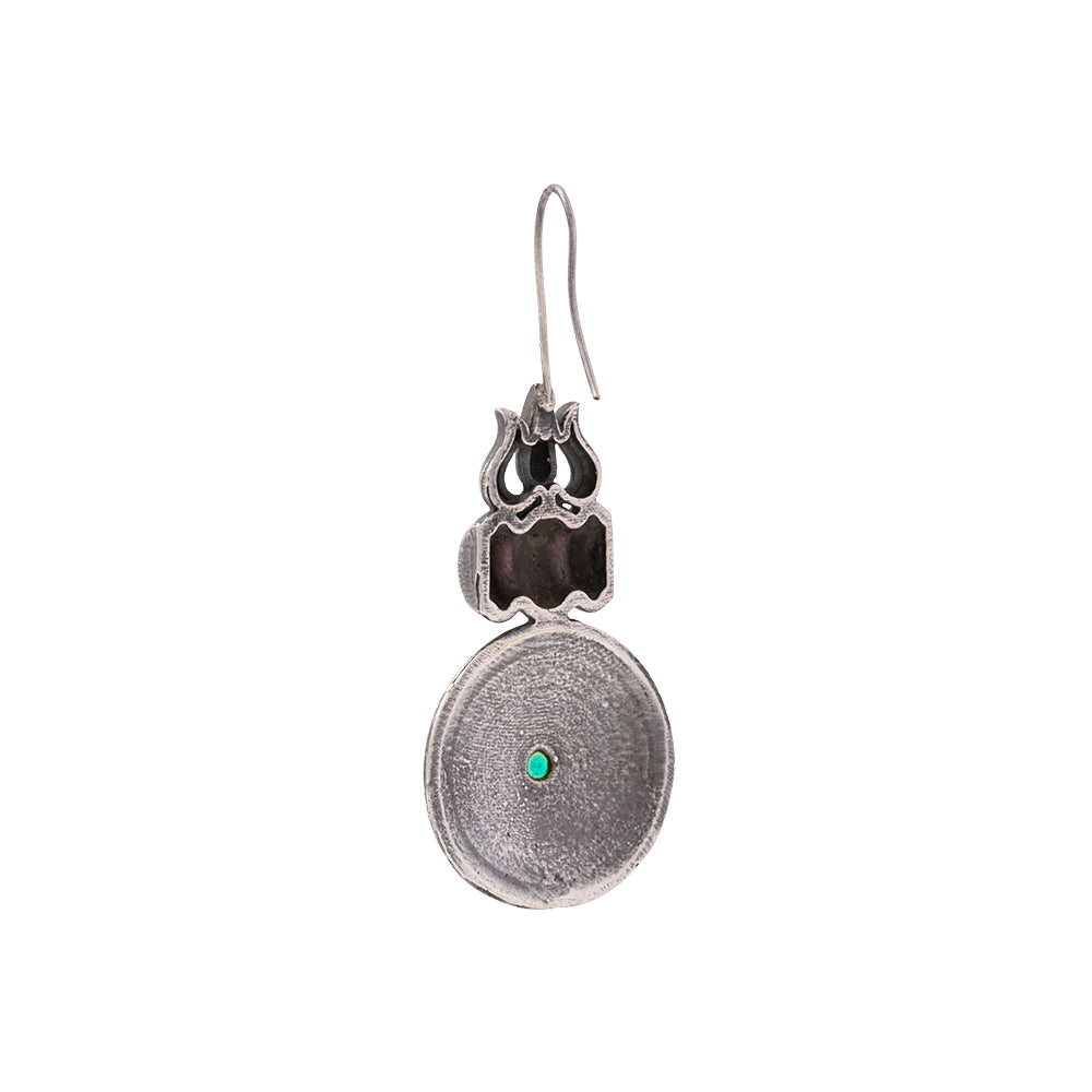 Trishool- Silver Brass Oxidised dangler earrings(Green)