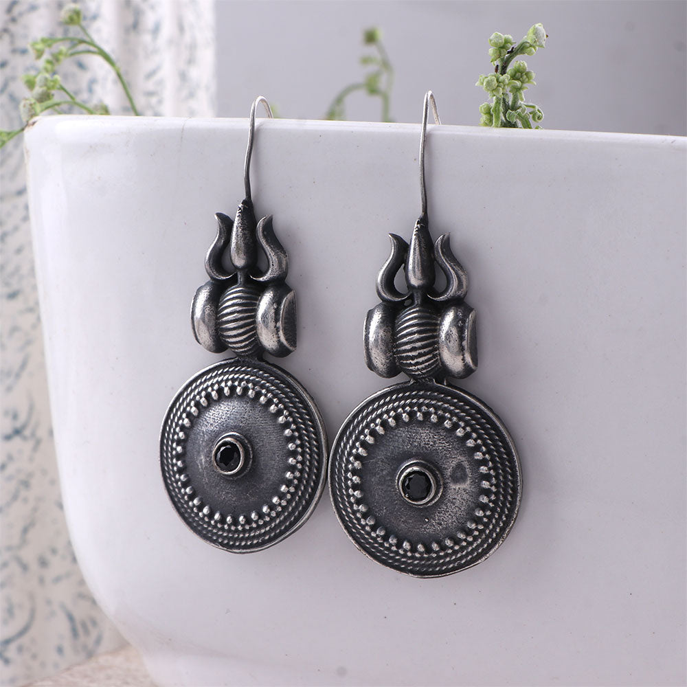 Trishool- Silver Brass Oxidised dangler earrings(Black)