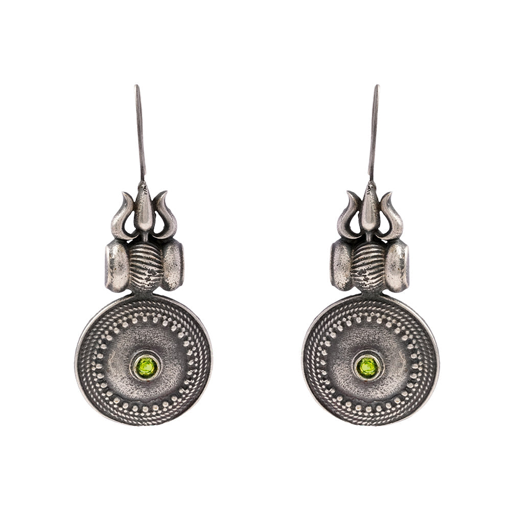 Trishool- Silver Brass Oxidised dangler earrings(Blue)