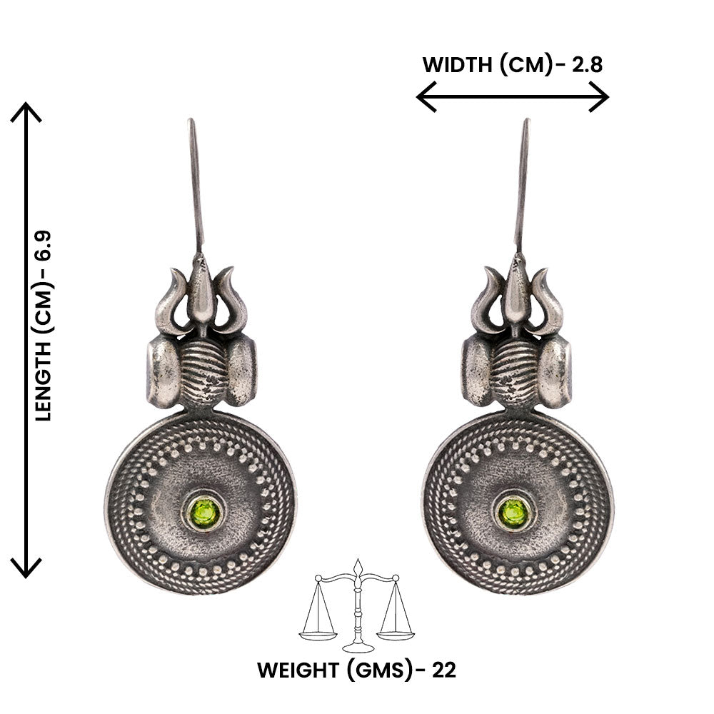 Trishool- Silver Brass Oxidised dangler earrings(Blue)