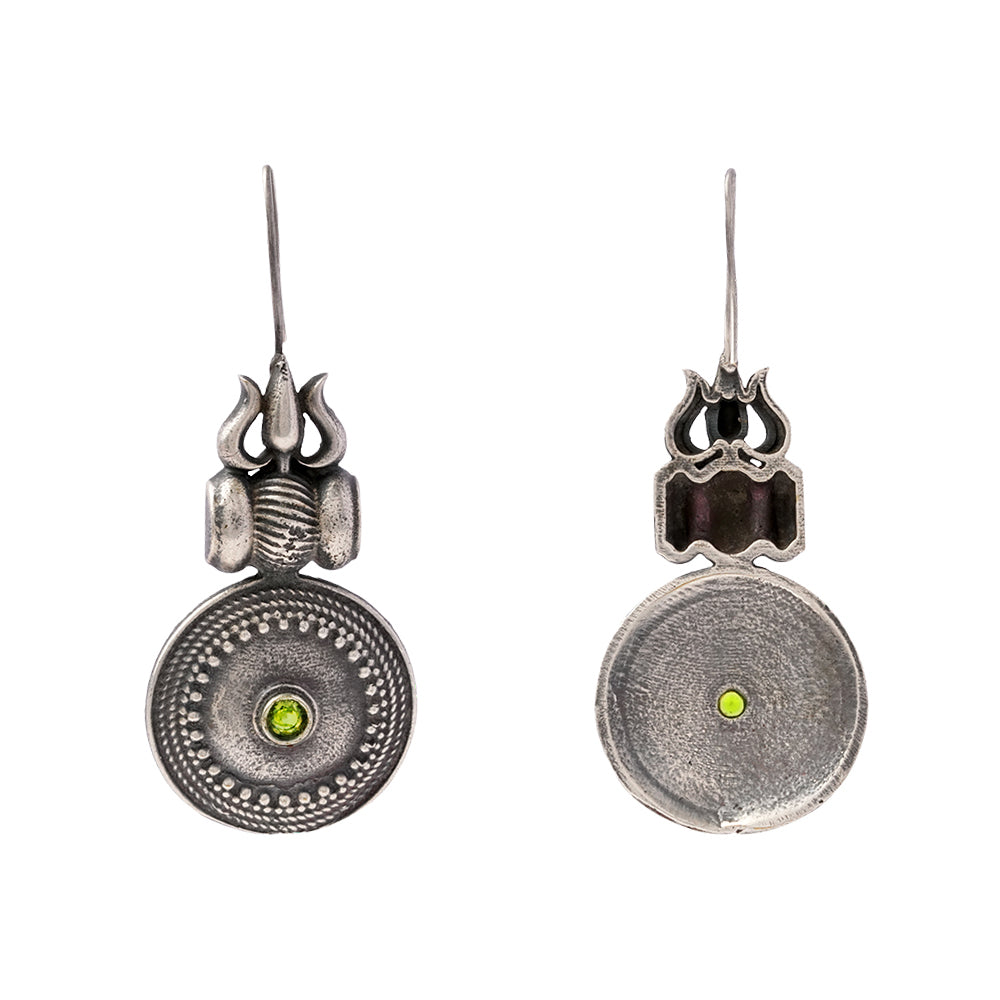 Trishool- Silver Brass Oxidised dangler earrings(Blue)