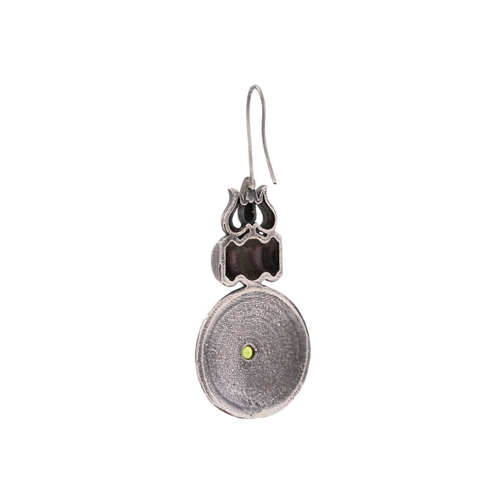 Trishool- Silver Brass Oxidised dangler earrings(Blue)