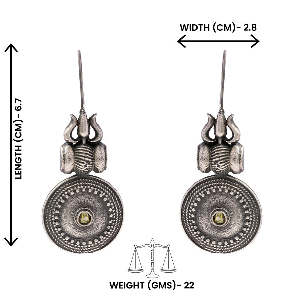 Trishool- Silver Brass Oxidised dangler earrings(White)