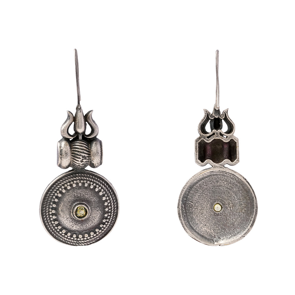 Trishool- Silver Brass Oxidised dangler earrings(White)