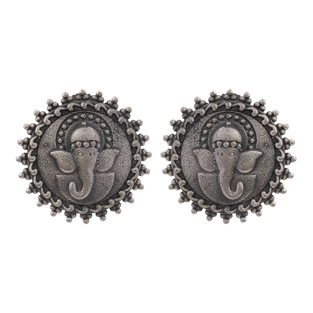 Gajanana- Silver Brass Oxidised stud Earrings