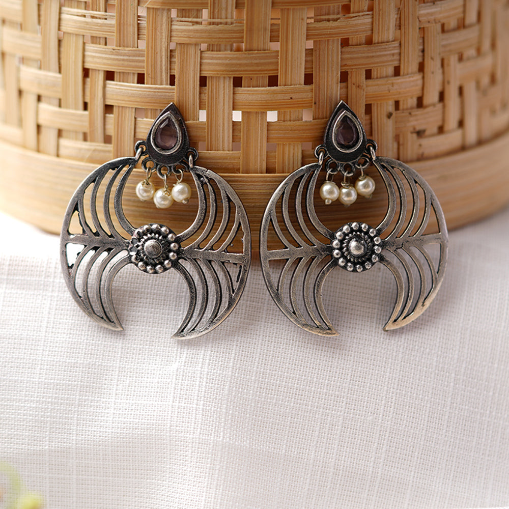 Rekha- Silver Brass Oxidised Dangler earrings