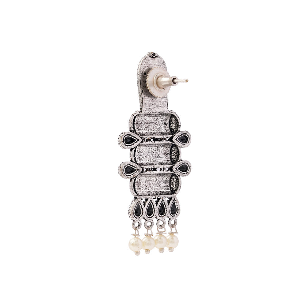 ManiStambh – Silver Brass Oxidised Dangler Earrings (Black)