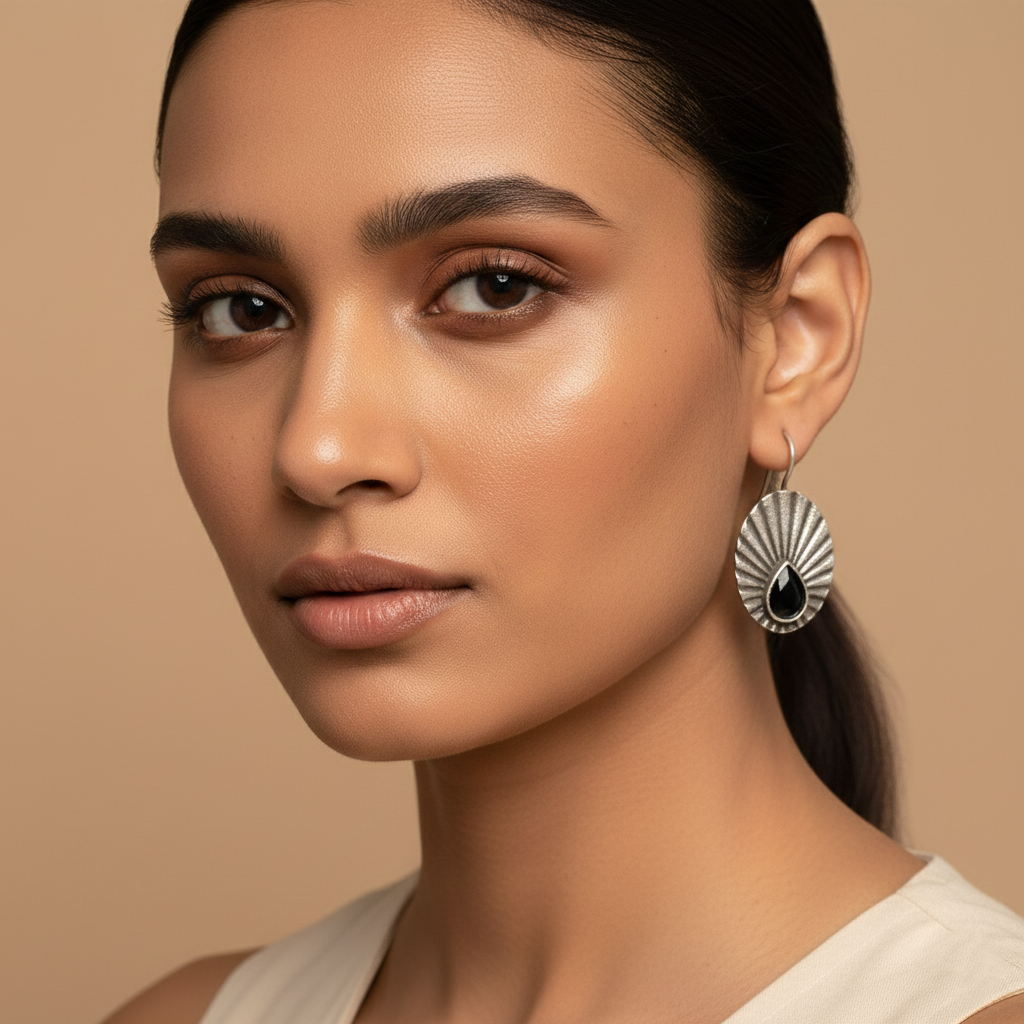 Tejpatra- Silver Brass Stone-Studded dangler earrings