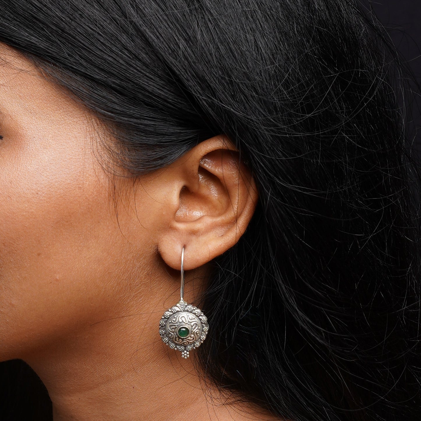 Prabha- Silver Brass Stone-Studded dangler earrings