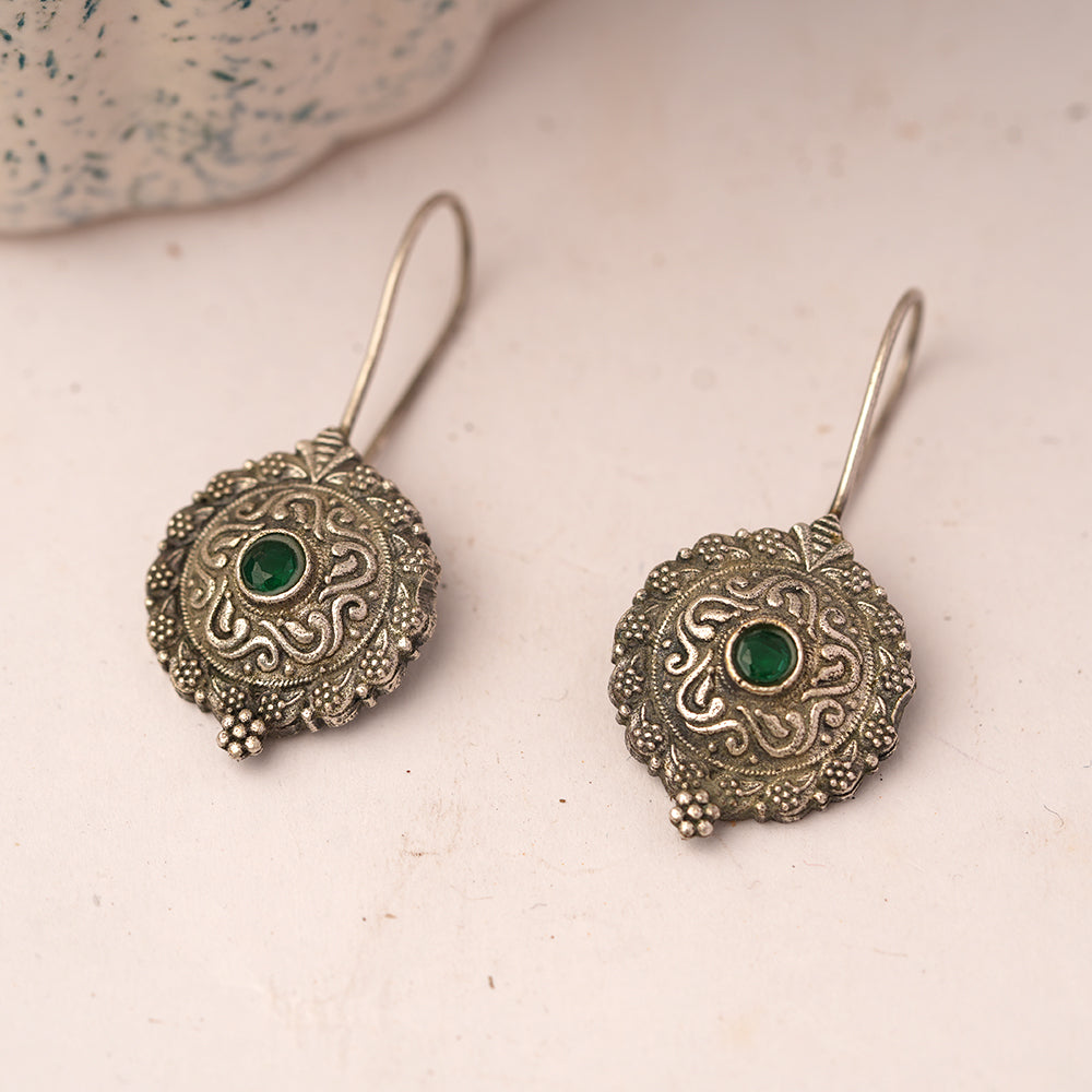 Prabha- Silver Brass Stone-Studded dangler earrings