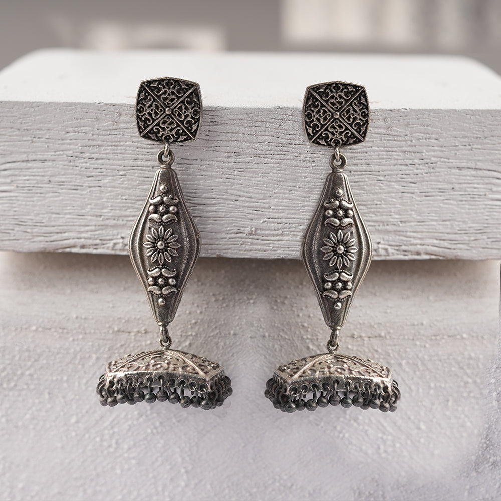 Shubhra- Silver Brass Oxidised dangler earrings