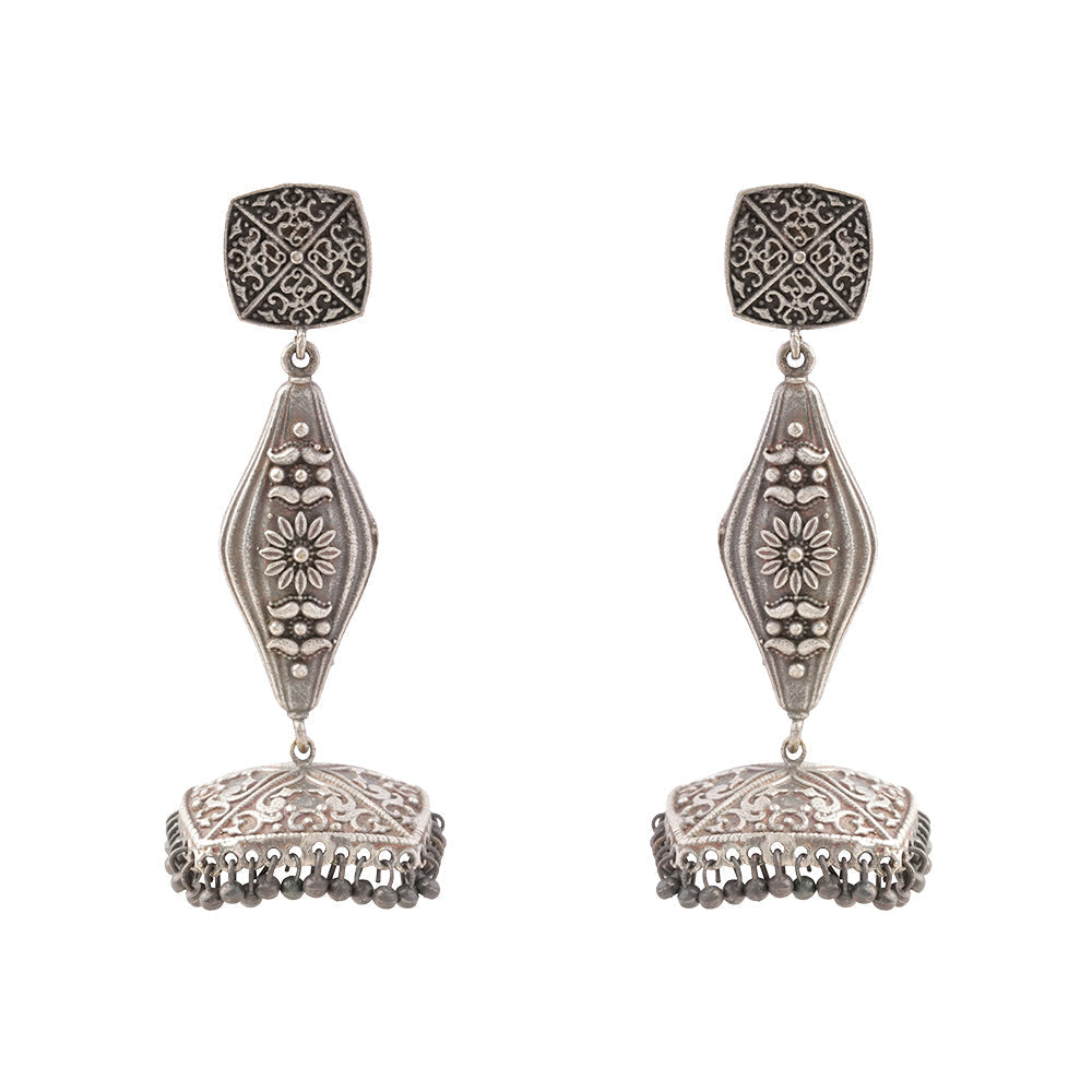 Shubhra- Silver Brass Oxidised dangler earrings