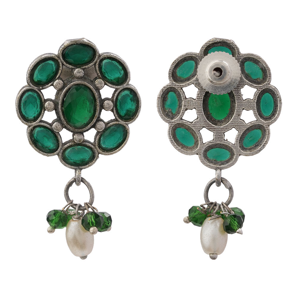 Harit- Silver Brass Stone-Studded Dangler Earrings