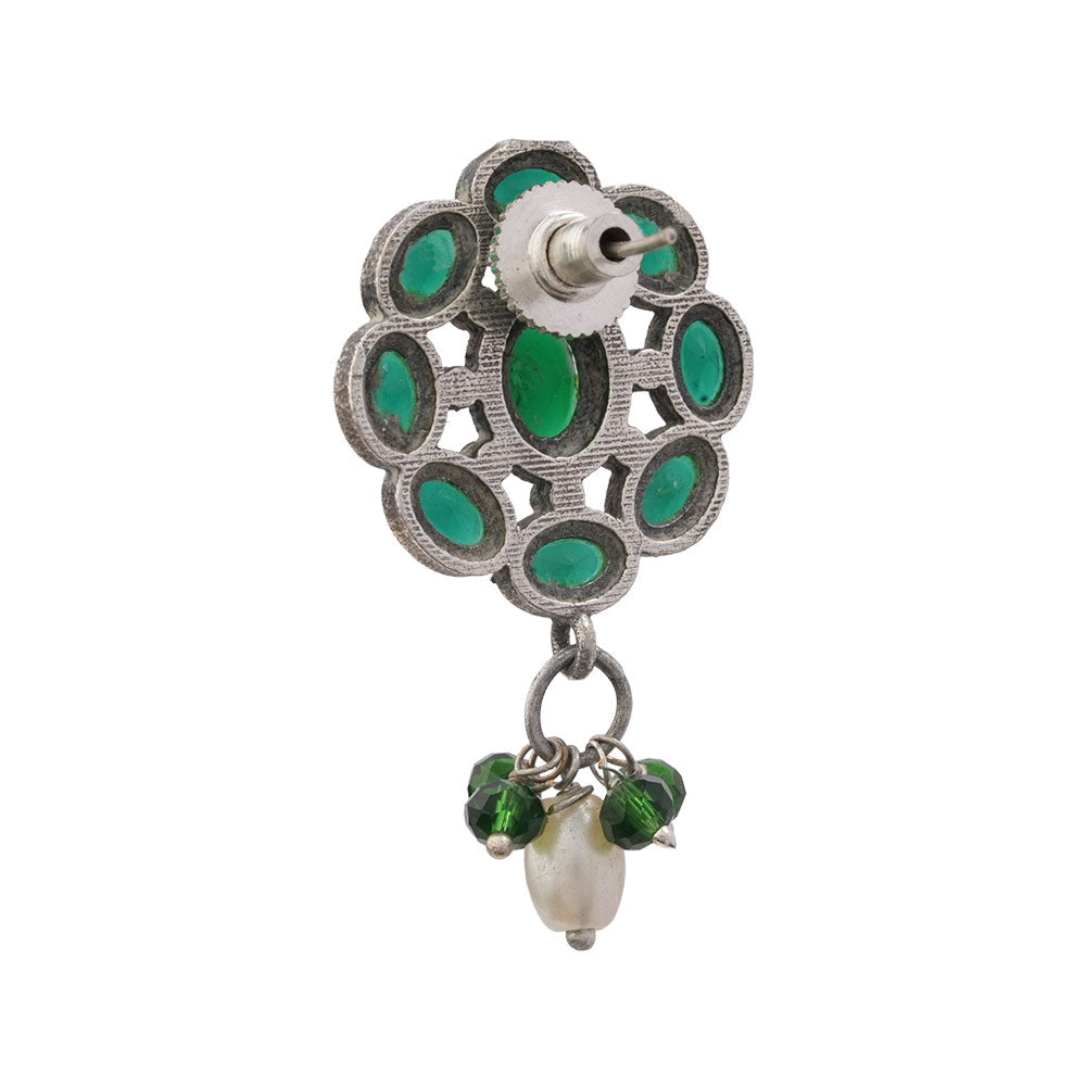 Harit- Silver Brass Stone-Studded Dangler Earrings