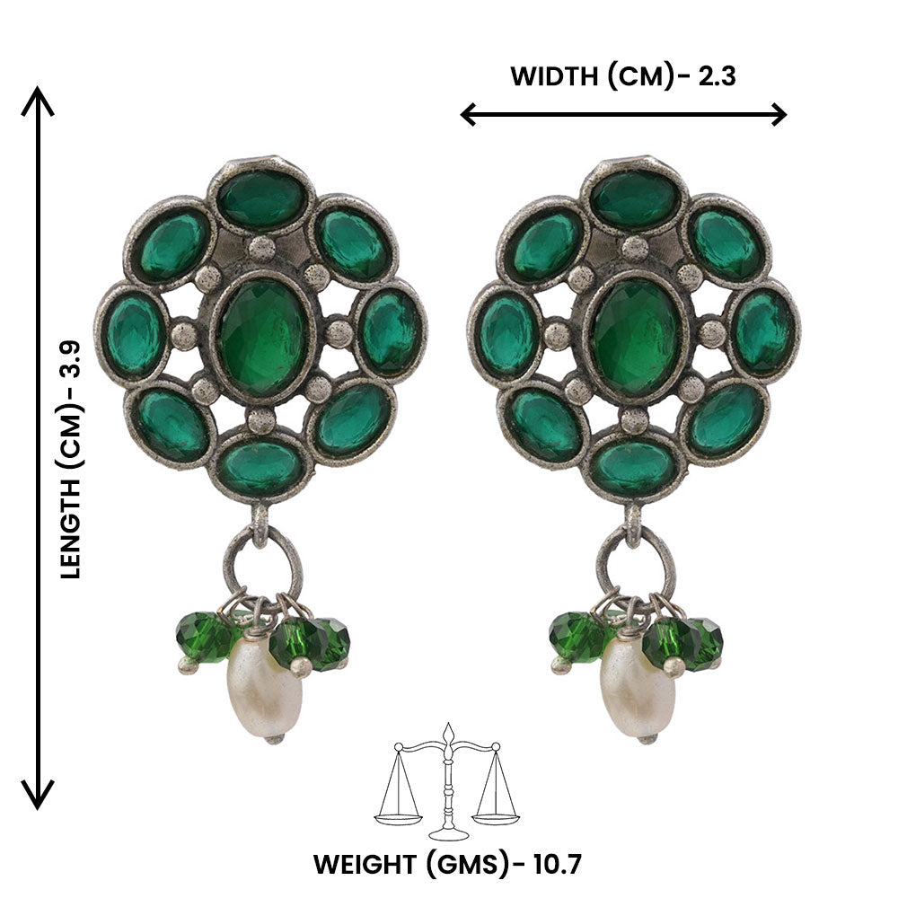 Harit- Silver Brass Stone-Studded Dangler Earrings