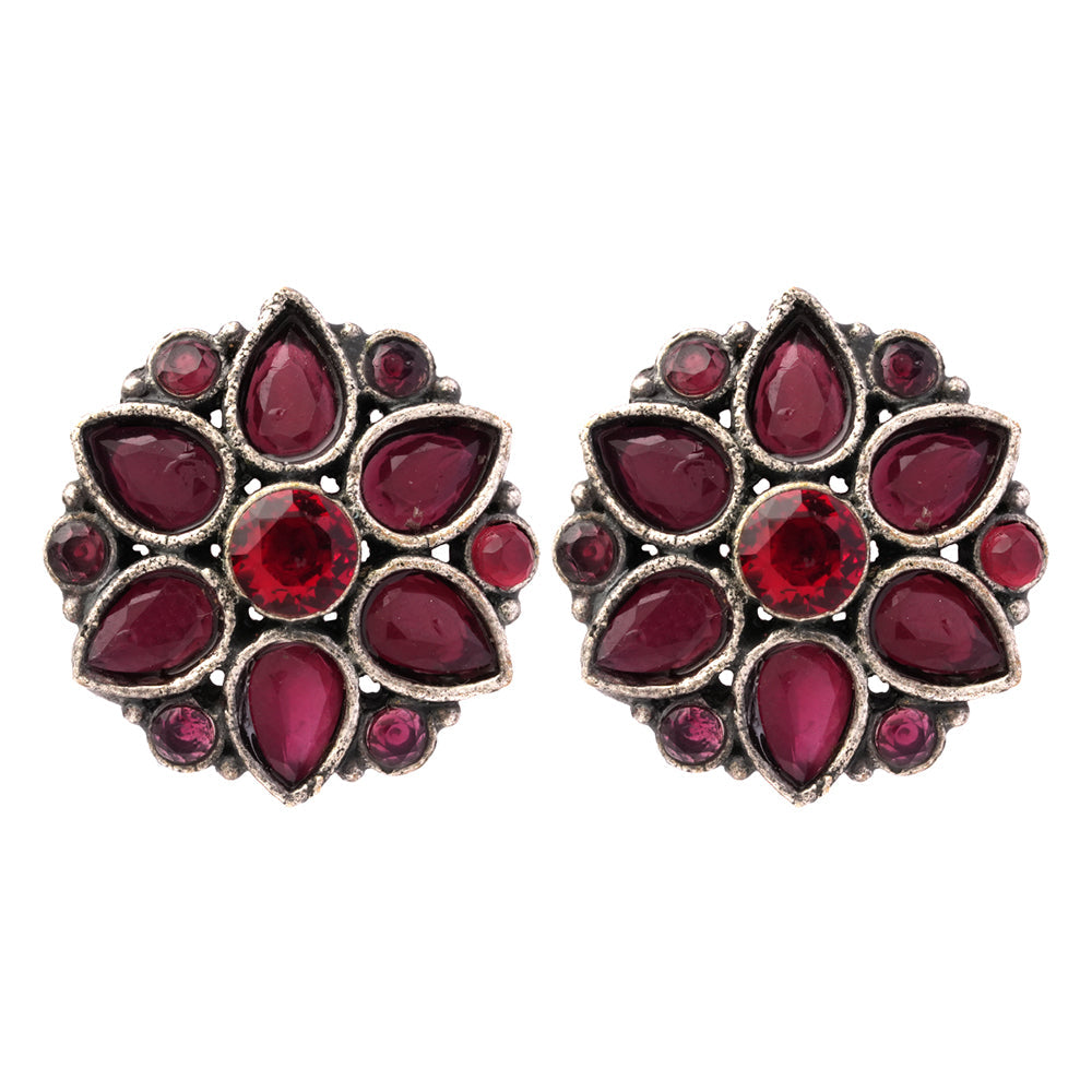 Kusuma- Silver oxidised Stone-Studded stud earrings