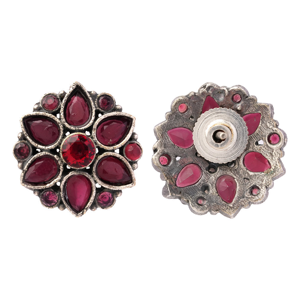 Kusuma- Silver oxidised Stone-Studded stud earrings