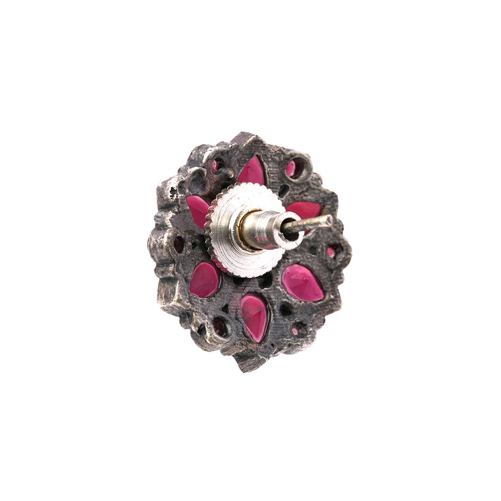 Kusuma- Silver oxidised Stone-Studded stud earrings