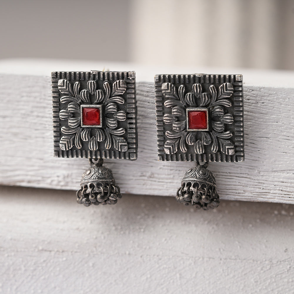 Chaukri- Silver Brass jhumka earrings