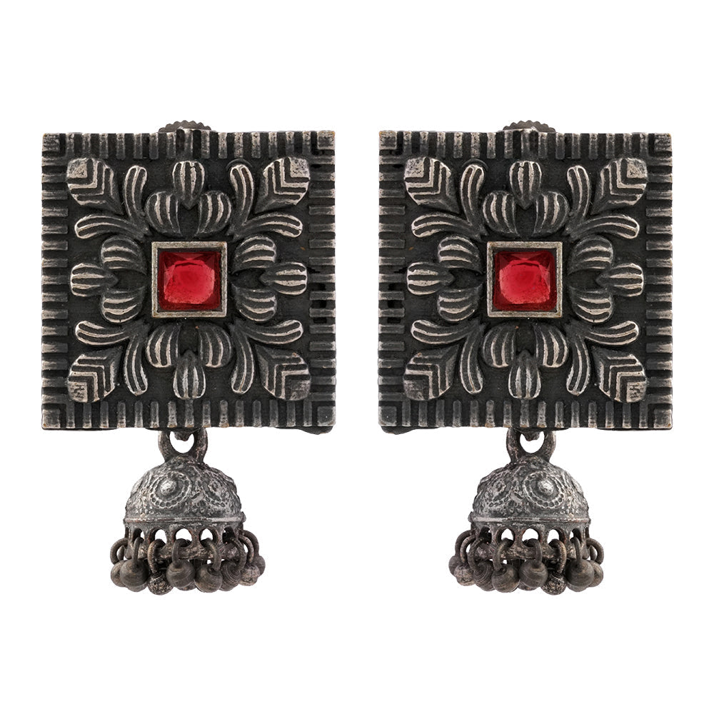 Chaukri- Silver Brass jhumka earrings