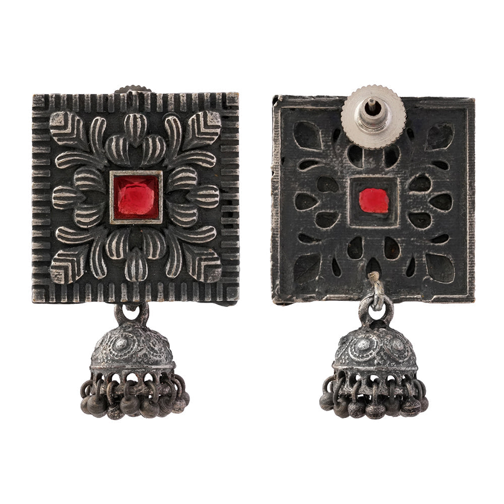 Chaukri- Silver Brass jhumka earrings