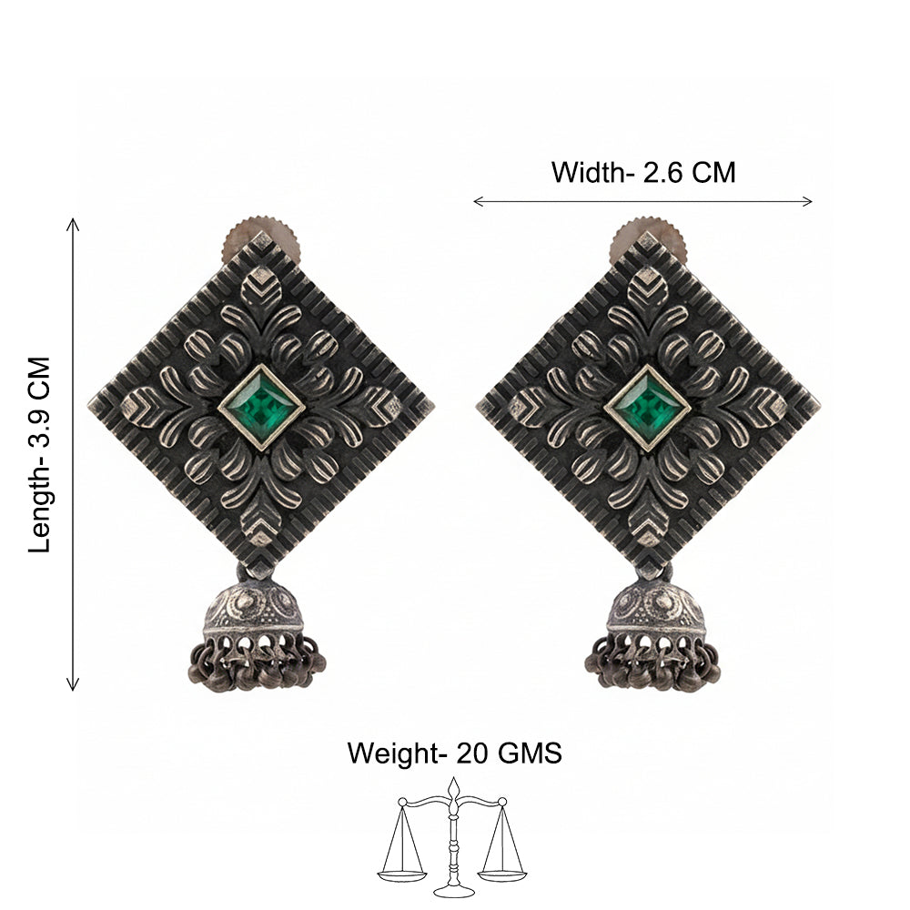 Manika- Silver Brass Pearl jhumka earrings (Green)