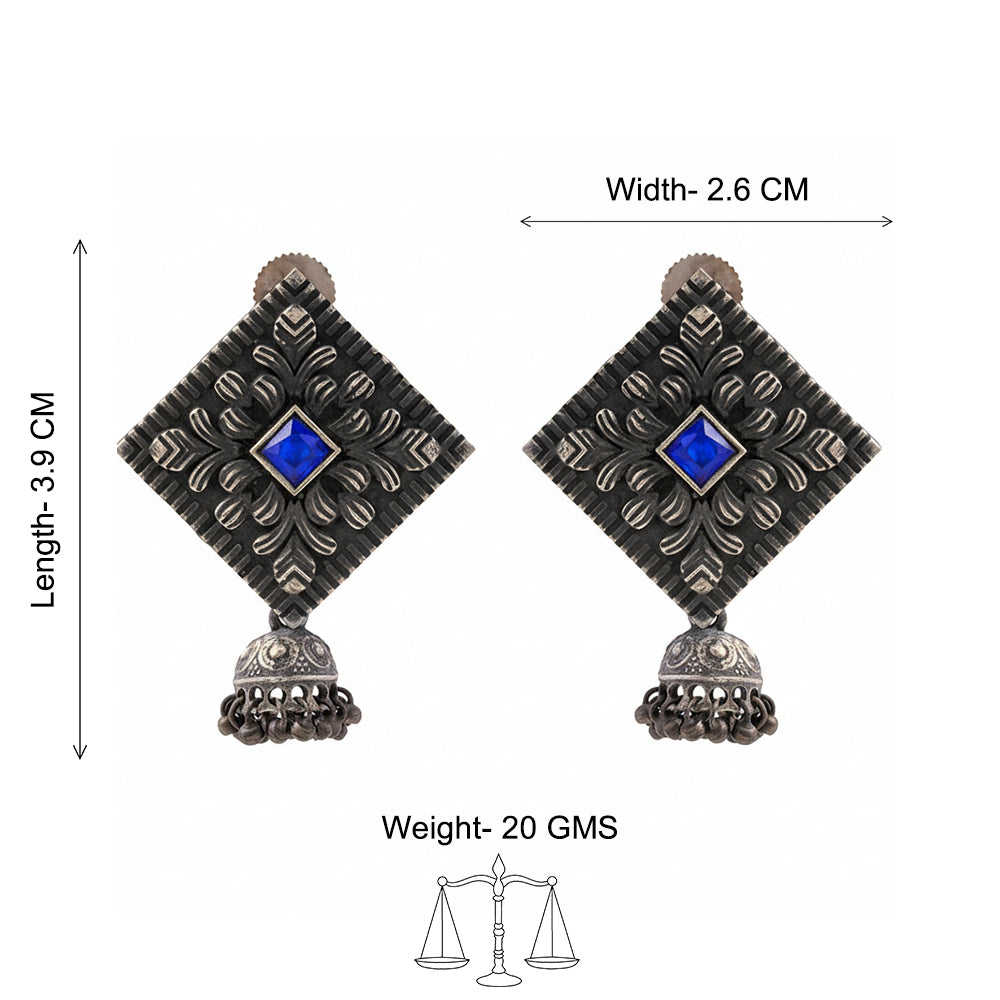 Manika- Silver Brass Pearl jhumka earrings (Blue)