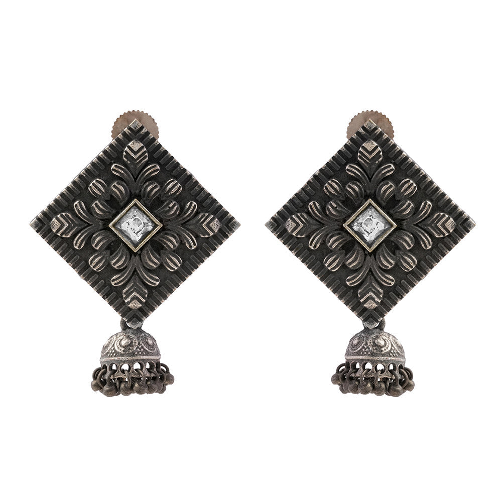 Manika- Silver Brass Pearl jhumka earrings