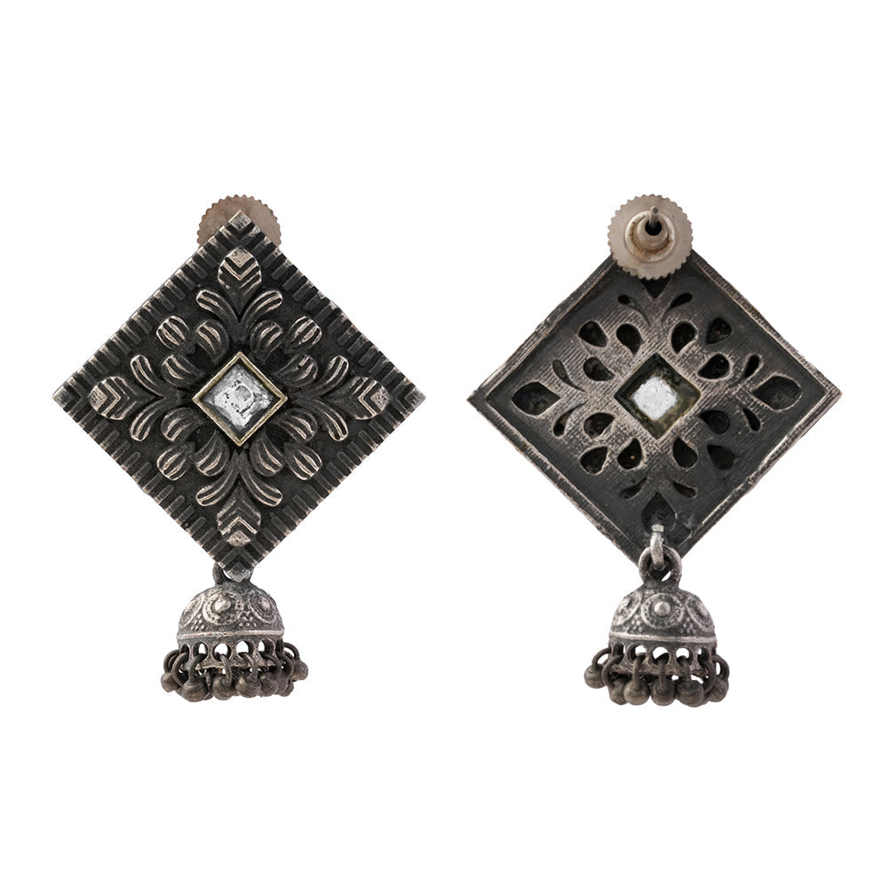 Manika- Silver Brass Pearl jhumka earrings