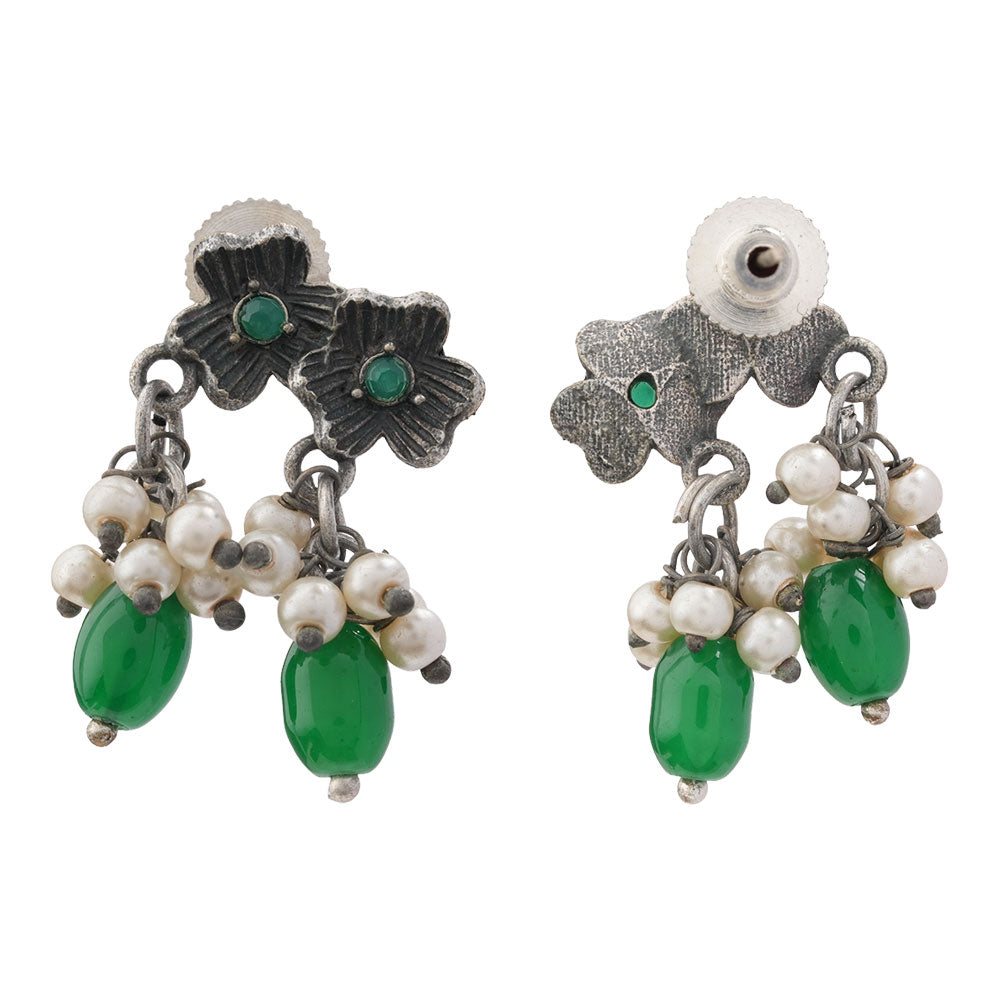 KusumMoti- Silver Brass Pearl stud earrings(Green)