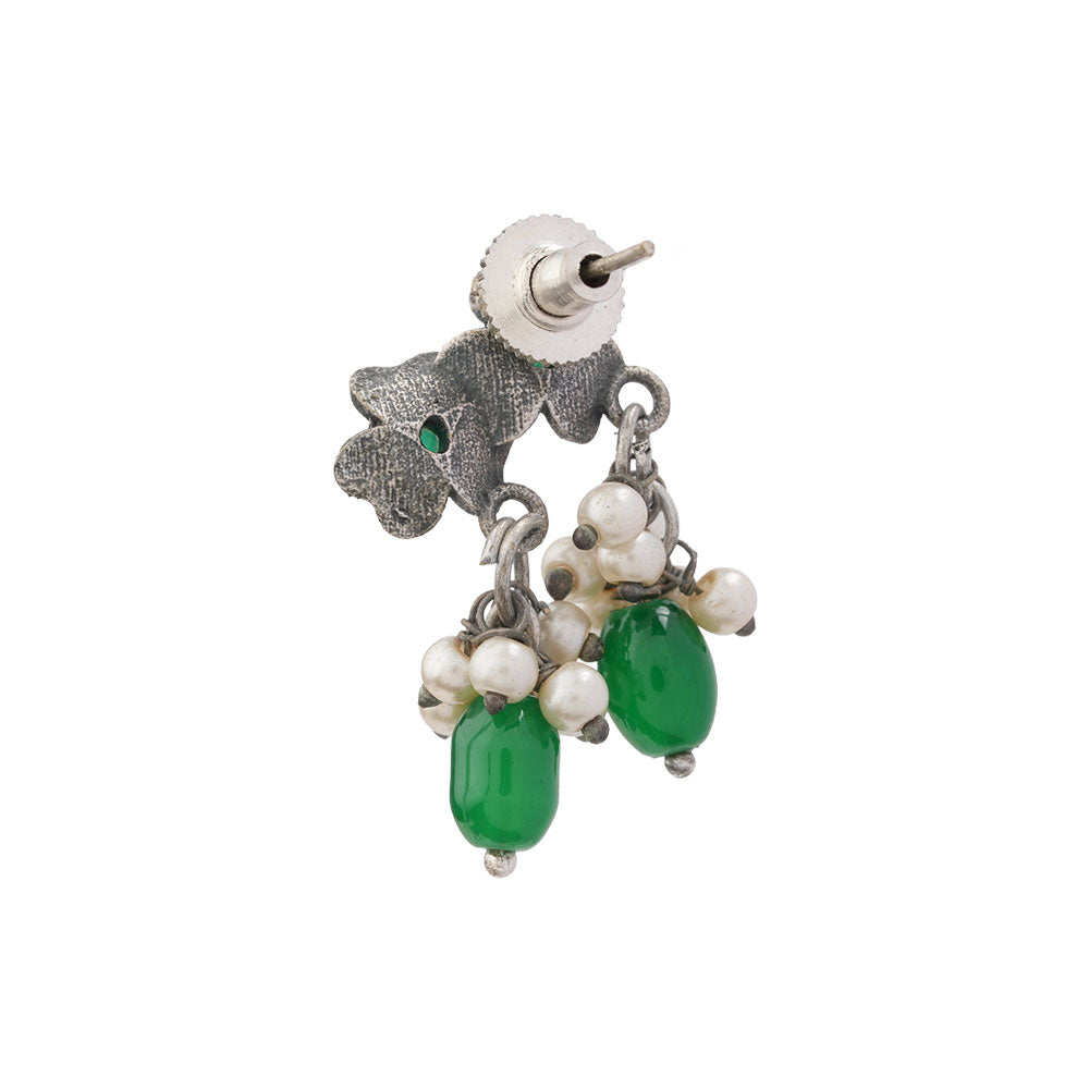 KusumMoti- Silver Brass Pearl stud earrings(Green)
