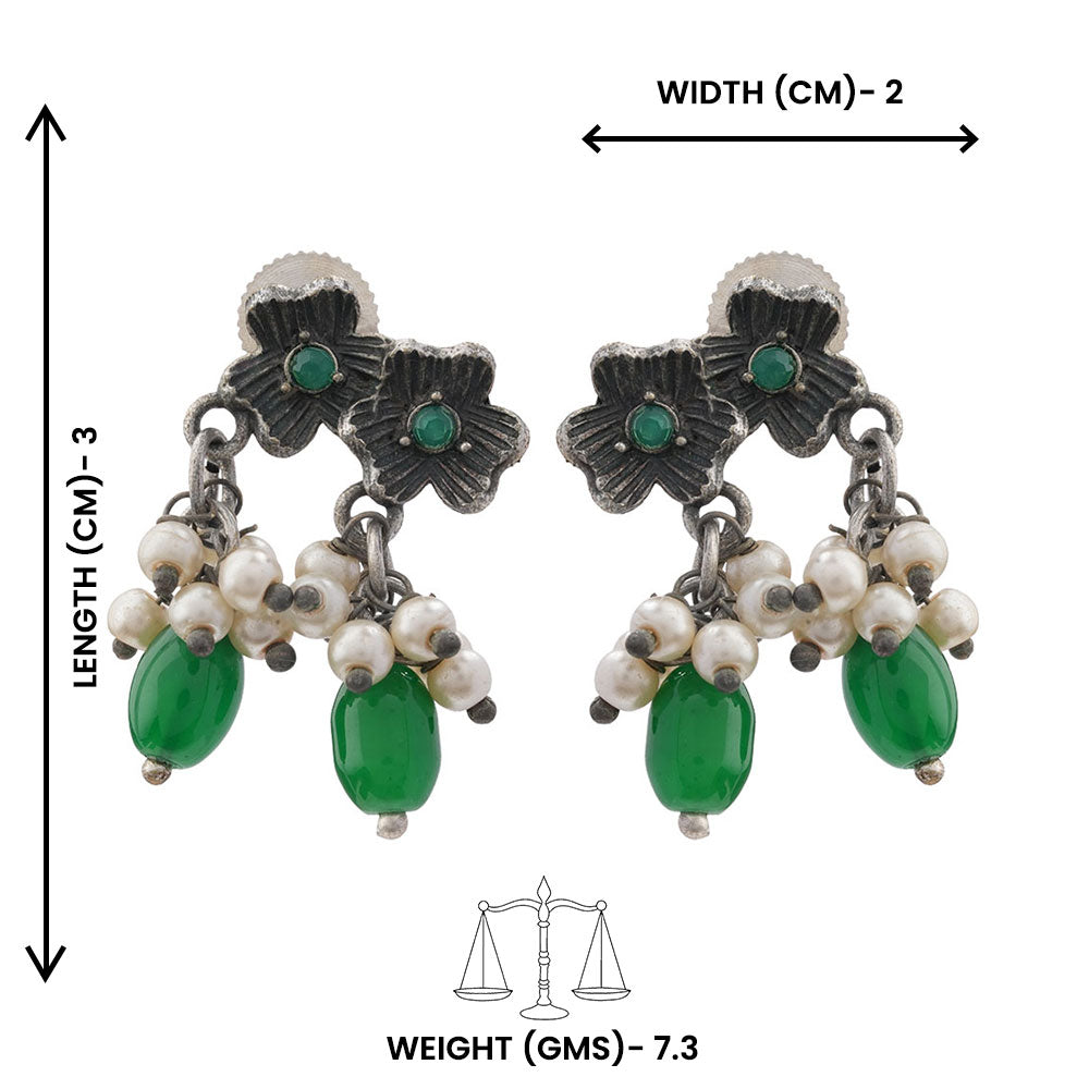KusumMoti- Silver Brass Pearl stud earrings(Green)