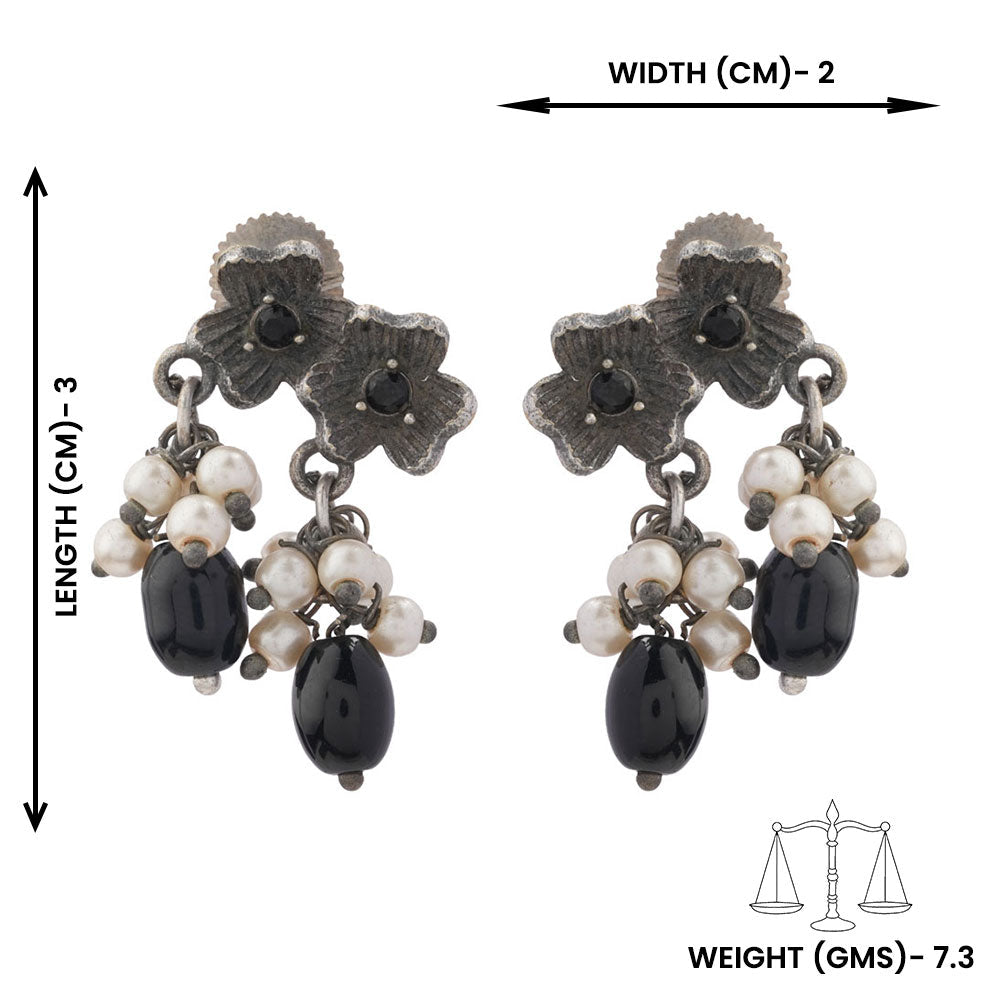 KusumMoti- Silver Brass Pearl Stud Earrings(Black)