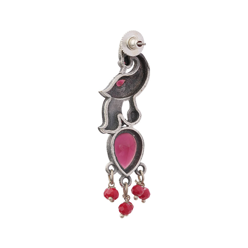 Morisha- Silver Brass Stone-Studded dangler earrings(Red)