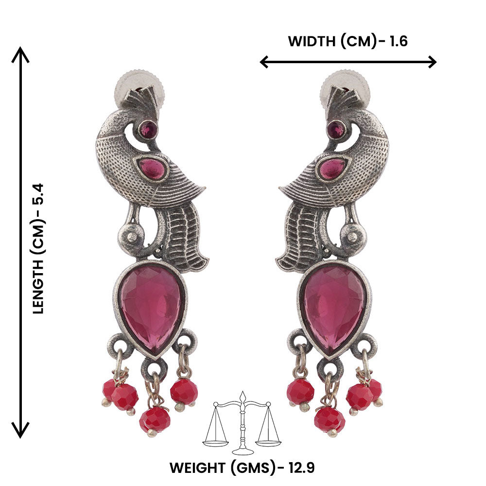 Morisha- Silver Brass Stone-Studded dangler earrings(Red)